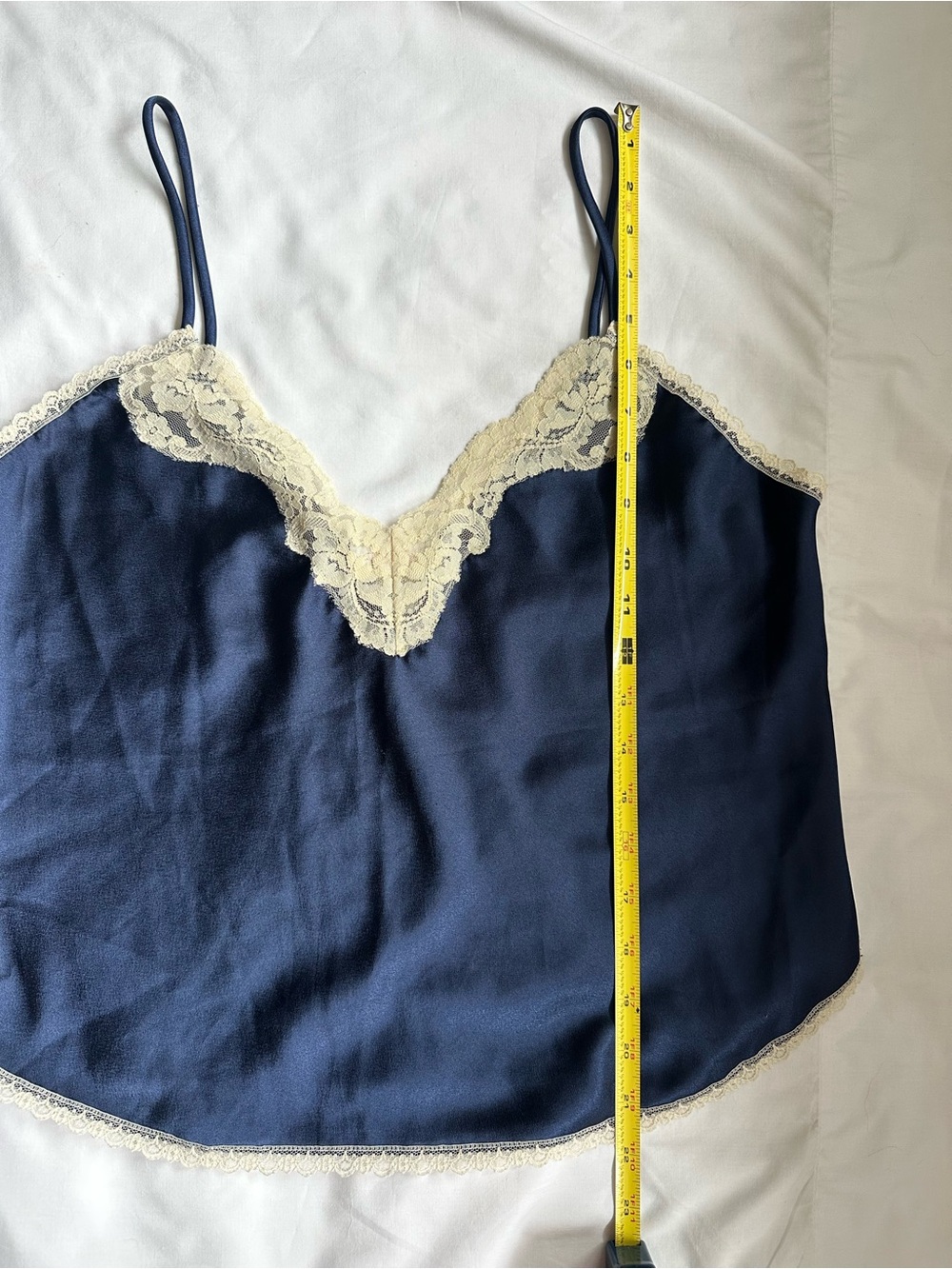 Barbizon Navy Satin Lace Trim Cami Top - Picture 5 of 9